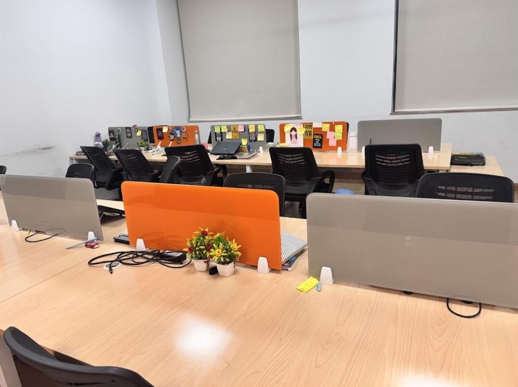 Desks and workstations inside the Uplift Digital Academy centre in Mohali